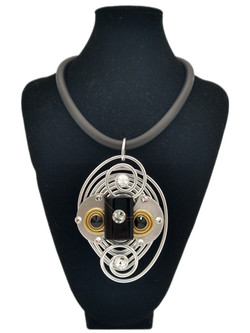 Front of the Black Stone Multi Statement Rubber Necklace SKU 25007 from Jeff Lieb