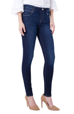 Model showing the front of the Liverpool Gia Glider Skinny Pull-on Jeans in the color Payette