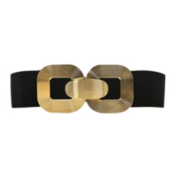 Front of the Textured Golden Buckle Belt from Frank Lyman in the colors black and gold