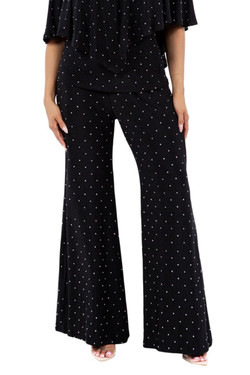Front of the Rhinestone Studded Palazzo Pants from Kokomo in the color black