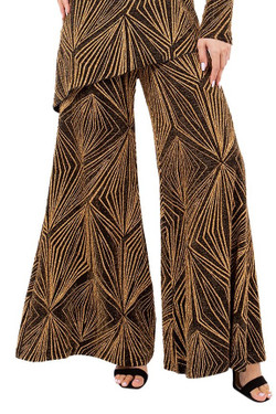 Front of the Shimmery Paragon Palazzo Pants from Kokomo in the colors black and gold