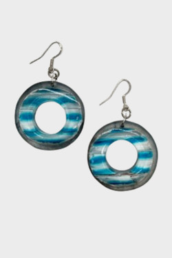 Front of the Blue and Silver Pendant Earrings from Alisha D.