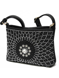 Front of the Black Rhinestone Studded Crossbody Bag from MC Handbags