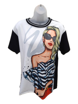 Front of the Fashion Girl Banded Short Sleeve Tee from Michael Tyler in the colors ivory and black