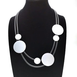 Front of the Neoprene & Aluminum Silver Circles Necklace from Laurent Scott