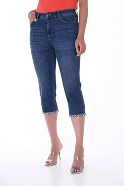 Front of the Pearl Bow Denim Capris from Frank Lyman in the color blue