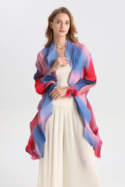 Front of the Multicolor Geometric Pleated Duster from Vanite Couture