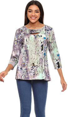 Front of the Lindy Print Keyhole Top from Parsley & Sage in the multicolor print