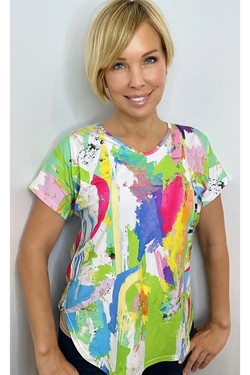 Front of the Abstract V-Neck Top from Ethyl in the multicolor print