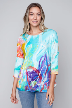 Front of the 'This Side of Home' Print Top from Claire Desjardins in the multicolor print