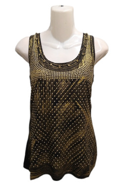 Front of the Studded Rhinestone Tank from AZI Jeans in the colors black and gold