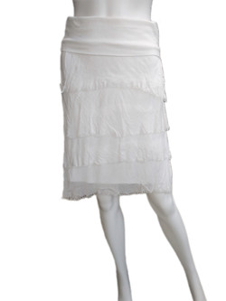 Front of the Short Silky Ruffle Skirt from Look Mode in the color white