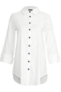 Front of the Bow Back Button-Up Blouse from Ever Sassy style 64203 in the color white