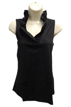 Front of the Ruffle V-Neck Tank from LuLu B style SPX0753S in the color black