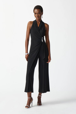 Front of the Silky Knit Wrap Culotte Jumpsuit from Joseph Ribkoff in the color black