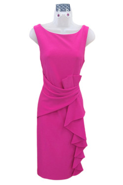 Front of the Ruffle Front Sheath Dress from Joseph Ribkoff style 242712 in the color shocking pink