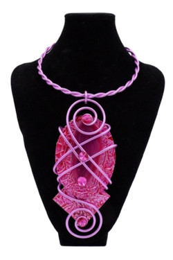 Pink Textured Stone Twist Wire Necklace SKU 27364 from Jeff Lieb