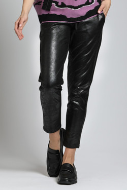 Front of the Textured Vegan Leather Joggers style K127B from APNY in the color black