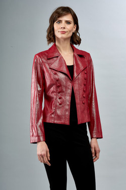Front of the Metallic Faux Leather Military Jacket style BCJ5726CLS from Insight in the color pomegranate