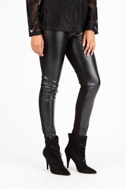Front view of the Pleather Front Leggings from Berek in the color black