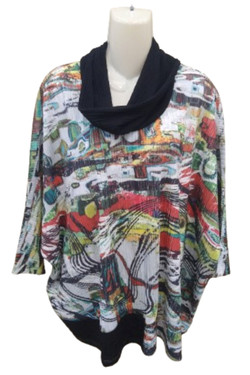 Front of the Dolman Sleeve Cowl Neck Top style T1445JR from Inoah in the glitz print