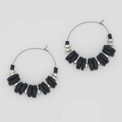 Black and Silver Hoop Dangle Earring SKU 27243 from Sylca Designs