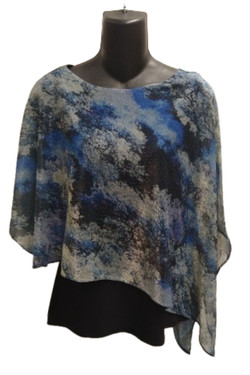 Front of the Asymmetrical Flowy Overlay Top style MS1832-252 from Last Tango in the colors blue and black