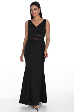Front of the Long Beaded Back Dress style 249412 from Frank Lyman in the color black