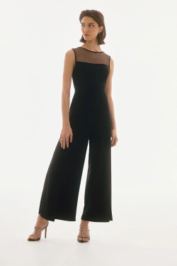 Front of the Silky Knit Sleeveless Culotte Jumpsuit style 251748 from Joseph Ribkoff in the color black