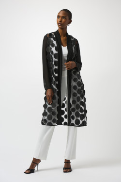 Front of the 3-D Dot and Mesh Cover-Up style 251209 from Joseph Ribkoff in the color black