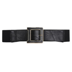Front of the Square Buckle Elastic Belt style A25602 from Frank Lyman in the colors black and gold