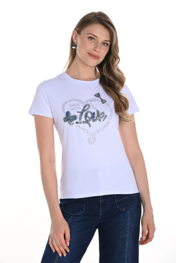 Front of the Made With Love T-Shirt style 256818 from Frank Lyman in the color white