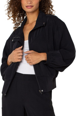 Front of the Zip-Up Dolman Jacket style LM1A30MP3 from Liverpool Jeans in the color black