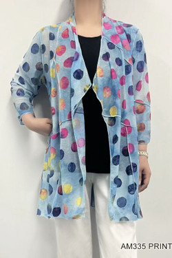 Front of the Polka-Dot Burnout Cardigan style AM335-4 from Fashion Cage in the multicolor print