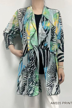 Front of the Green Burnout Cardigan style AM335-2 from Fashion Cage in the multicolor print