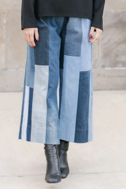 Front of the Teona Crop Patchwork Pants style 5443 from Shannon Passero in the color denim