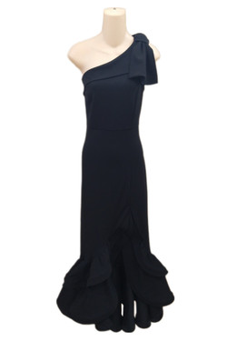 Front of the Long One-Shoulder Dress style 258231 from Frank Lyman in the color black