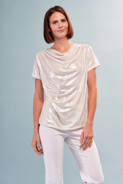 Front of the Metallic Drape Neck Top style BCT5715C from Insight New York in the color silver