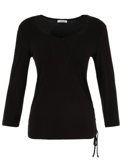 Front of the Ruched Side Tie Top style 25253 from Dolcezza in the color black