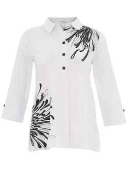 Front of the Martini Print Bling Blouse style 25124 from Dolcezza in the color white