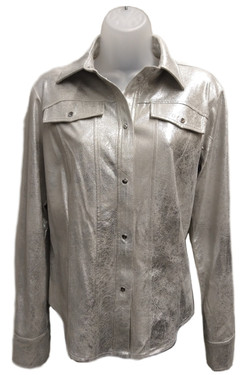 Front of the Metallic Snap Jacket style BCJ0987M from Insight in the color silver