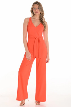 Front of the Mesh Back Jumpsuit style 251179 from Frank Lyman in the color orange