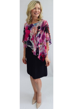 Front of the Floral Abstract Mesh Overlay Dress style 207210 from Soft Works in the pink / multi print