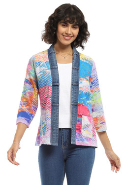Front of the Zoey Jacket style 25T47E26 from Parsley & Sage in the multicolor print