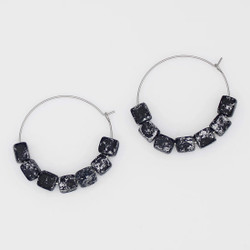 Square Black and Silver Hoop Dangle Earring SKU 23384 from Sylca Designs