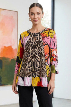 Front of the Floral Animal Print Keyhole Top style T12774 from Eva Varro in the Cashmere print