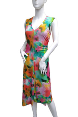 Front of the Asymmetrical V-Neck Dress with Side Ruching style MS1924-257 from Last Tango in the multicolor print