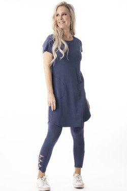 Front of the Lattice Capri Leggings style 112-2325 from Pure Essence in the color denim