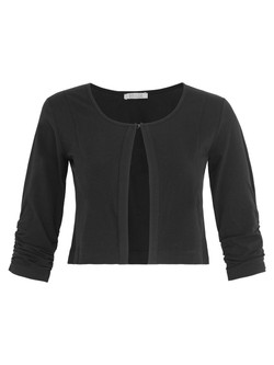 Front of the Ruched Sleeve Shrug style 25503 from Dolcezza in the color black