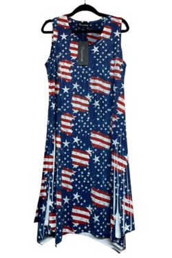 Front of the Blingy Patriotic Tank Dress style S203-US3 from Fashion Cage in the multicolor print